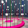 Decorative Lights With Colorful Light Poles Topped With Round Lights On Pink Circular Platform