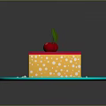 Delicious Pink Top Cake With Creamy Layer Yellow Dots And Cherries On Blue Plate
