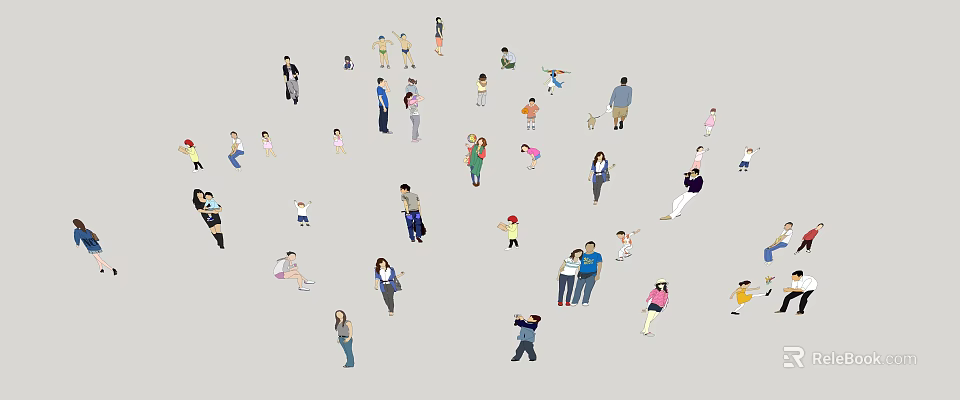 Group Of Diverse People Engaging In Different Activities And Poses 3d model 