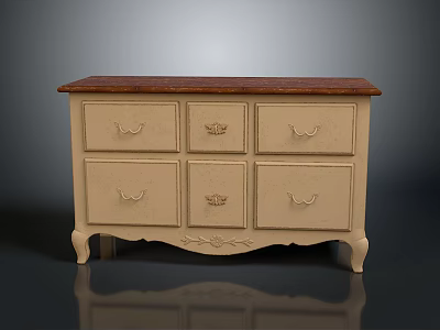 Classic Wooden Top Chest Of Drawers With Decorative Handles And Carved Legs 3d model