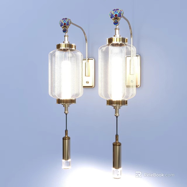 Elegant Modern Wall Lamps With Transparent Glass Shade And Brass Hanging Decor Elements 3d model 