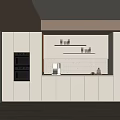 Modern Kitchen Sideboard With White Cabinets Floating Shelves And Soft Lighting 3d model