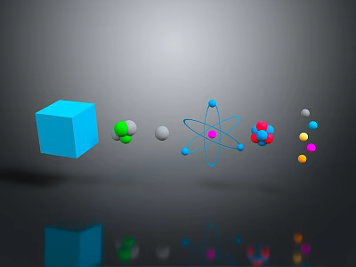 Decorative Household Items Featuring Cube Spheres Atomic Model And Colorful Elements 3d model