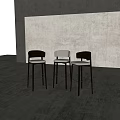 Three Modern Bar Stools With Dark Frame And Light Seat Minimalist Design 3d model