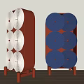 Modern Storage Racks With Circular Roll Design In Red And Blue Colors