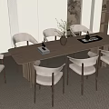 Modern Wooden Dining Table Set With Light Colored Chairs And Vase Centerpiece In Minimalist Room