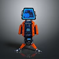 Futuristic Game Movie Character Orange Blue Robot With Digital Screen And Mechanical Legs