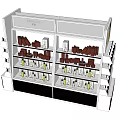Retail Display Shelves With Multiple Layers Holding Bottles And Boxed Products