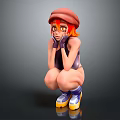 Game Movie Character Orange Hair Red Beret Purple Bodysuit Crouching Pose Yellow Blue Sneakers