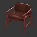 Brown Leather Upholstered Leisure Chair With Wooden Arms And Legs And Modern Design