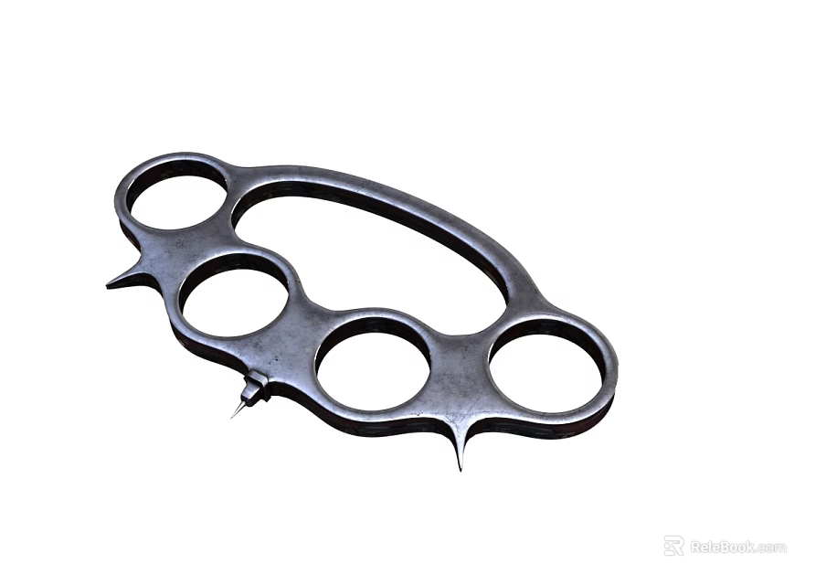 Brass Knuckles Metal Self Defense Weapon With Four Finger Holes And Spiked Edges 3d model 