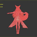 Anime Character Model Featuring Fox Ears Long Red Hair Fox Tail And White Outfit