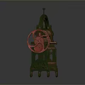 Vintage Manual Roller Machine With Green Metal Frame Red Wheel And Wooden Roller