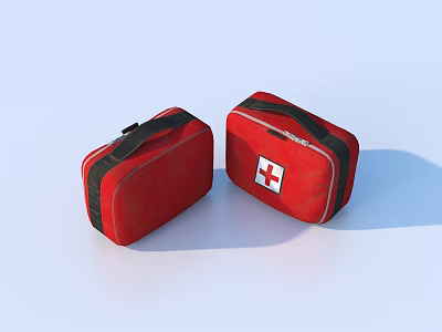 Red First Aid Kits With Black Straps And White Cross Emergency Supplies 3d model