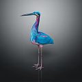 Colorful Blue And Pink Bird With Long Beak And Slender Legs Standing On Dark Background