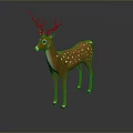 Cartoon Orange Deer with White Spots and Large Antlers on Gray Background with Ground Reflection