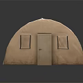 Beige Canvas Arch Tent With Multiple Windows For Outdoor Camping 3d model