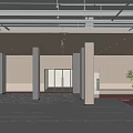 Modern Parking Garage Interior Design With Columns Lighting Entrance And Plants