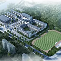 Aerial View Of Modern School Campus With Academic Buildings Sports Field And Green Surroundings