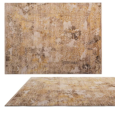 Elegant Square Rug With Intricate Vintage Pattern In Gold Beige Tones For Home Decor 3d model
