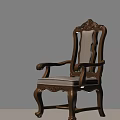 Traditional Wooden Dining Chair With Carved Backrest Armrest And Upholstered Seat