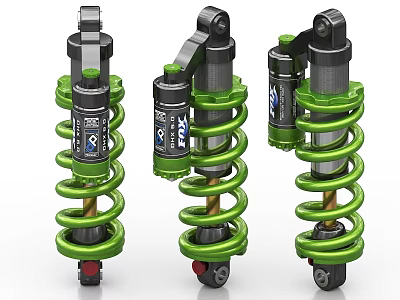 Green Shock Absorbers With Coil Springs And Suspension System Components 3d model
