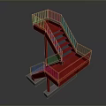 Modern Red Staircase Structure Featuring Platform Railing And Concrete Base Design