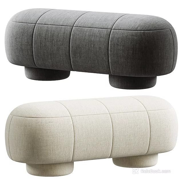 Stylish Gray and Beige Upholstered Sofa Stools with Square Panels Rounded Shape Short Legs 3d model