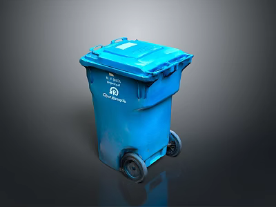 Blue Wheeled Trash Bin With Lid And Logo For Waste Disposal Use 3d model