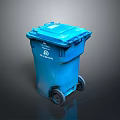 Blue Wheeled Trash Bin With Lid And Logo For Waste Disposal Use