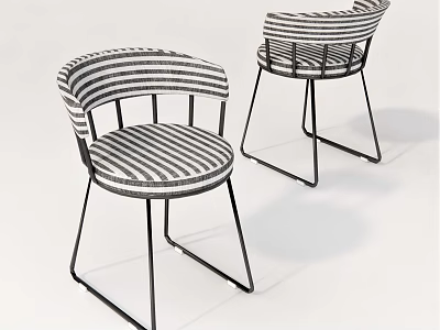 Modern Leisure Chairs With Black And White Striped Upholstery And Metal Frame Design 3d model