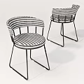 Modern Leisure Chairs With Black And White Striped Upholstery And Metal Frame Design