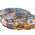 Round Floral Shaped Rug With Multicolored Flower Patterns For Home Decor