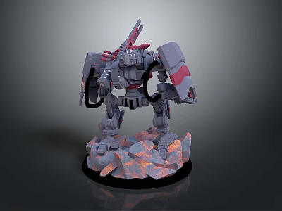 Game Movie Mechanical Character Model With Gray Red Armor Rocky Base And Glowing Lava 3d model