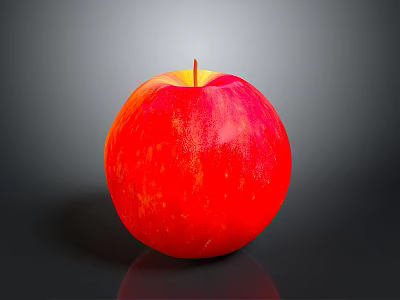 Fresh Red Apple With Shiny Surface On Black Background And Reflection 3d model