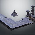 Cartoon Scene Featuring Stone Platform Small Pyramid Tower Structures And Decorated Gate