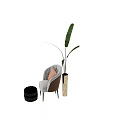 White Single Sofa With Orange Cushion Blue Stool Gold Vase And Green Plant