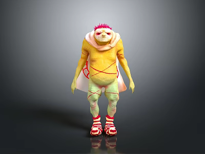 Vibrant Fantasy Character Creature With Yellow Body Green Legs Red Shoes And Red Spiked Head 3d model