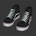 Black High Top Sneakers With White Laces White Soles And Side Stripes