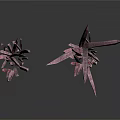 Purple Plants With Tall And Small Spiky Structures On White Background With Reflective Surfaces