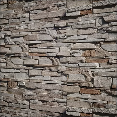 Natural Stone Building Exterior Wall With Layered Textured Slabs And Mixed Color Patterns 3d model