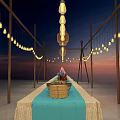 Tea Break Area With Long Table String Lights And Snacks Display Setup