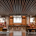 Chinese Style Boutique Store Interior With Wooden Ceiling And Artwork Display Shelves