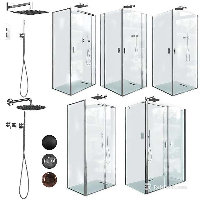 Modern Shower Sauna Design With Glass Enclosures And Bathroom Fixtures 3d model 