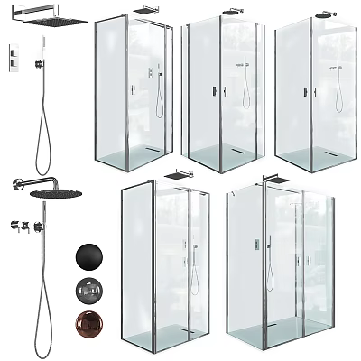 Modern Shower Sauna Design With Glass Enclosures And Bathroom Fixtures 3d model