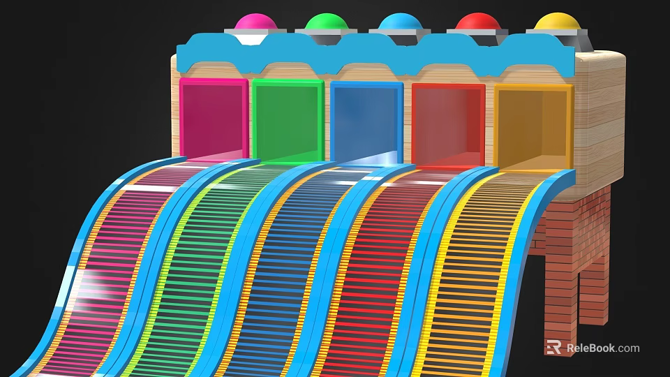 Colorful Playground Equipment With Multiple Slide Tracks Colorful Panels And Top Balls 3d model 