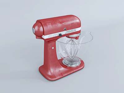 Red KitchenAid Stand Mixer With Transparent Bowl And Whisk For Home Baking 3d model