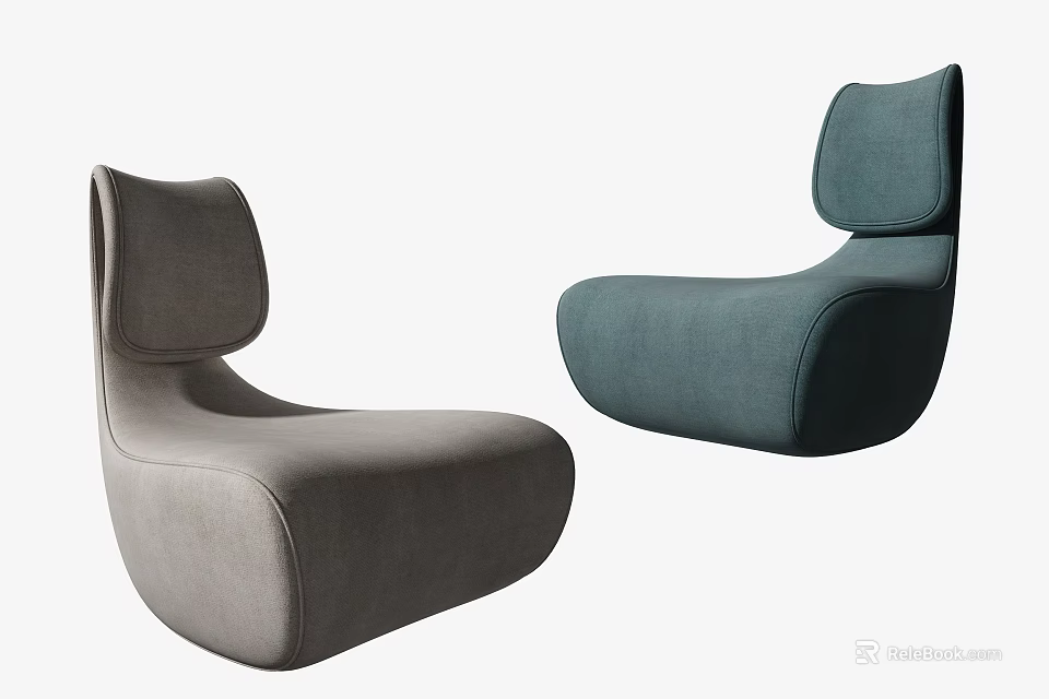 Modern Curved Single Sofa Design In Gray And Teal Upholstered Styles 3d model 
