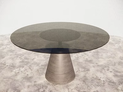 Round Glass Top Dining Table With Conical Base On Textured Floor 3d model