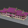 Traditional Chinese Architecture With Gray Tiled Roof Pink White Walls And Classic Eaves